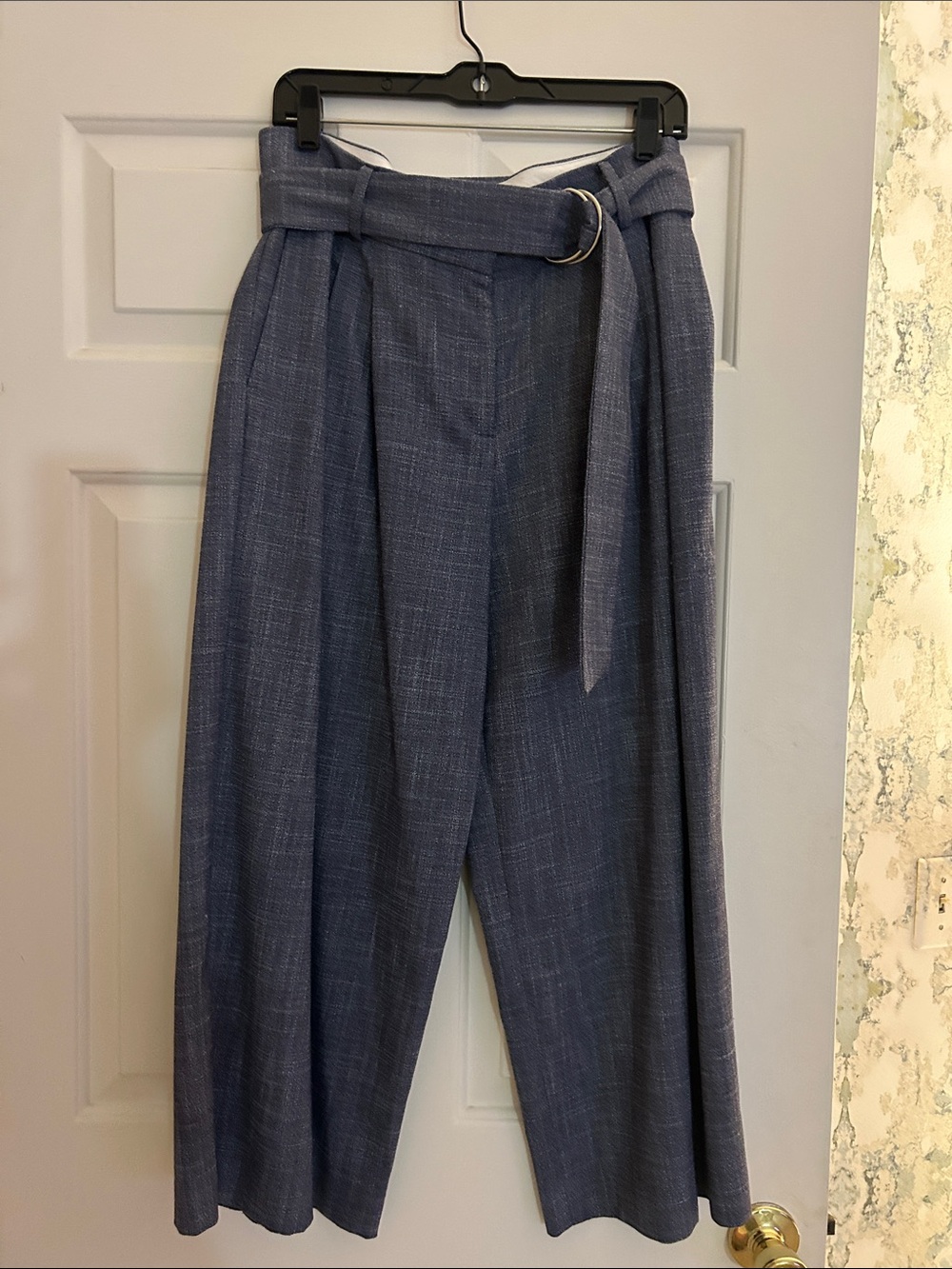 Ann Taylor Wide-Leg Paperbag Waist Pants with Self-Tie Belt in Slate Blue